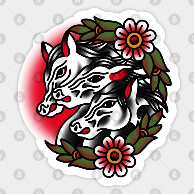 Traditional Horses Tattoo Piece Sticker by radquoteshirts